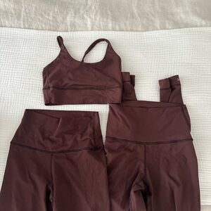 Set Active Brown Sports Bra, Biker shorts and Leggings Set